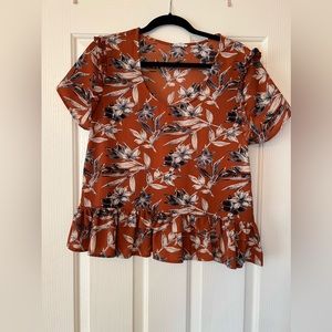 LUCCA Woman’s Short Sleeve Floral Print Blouse, Size Medium.